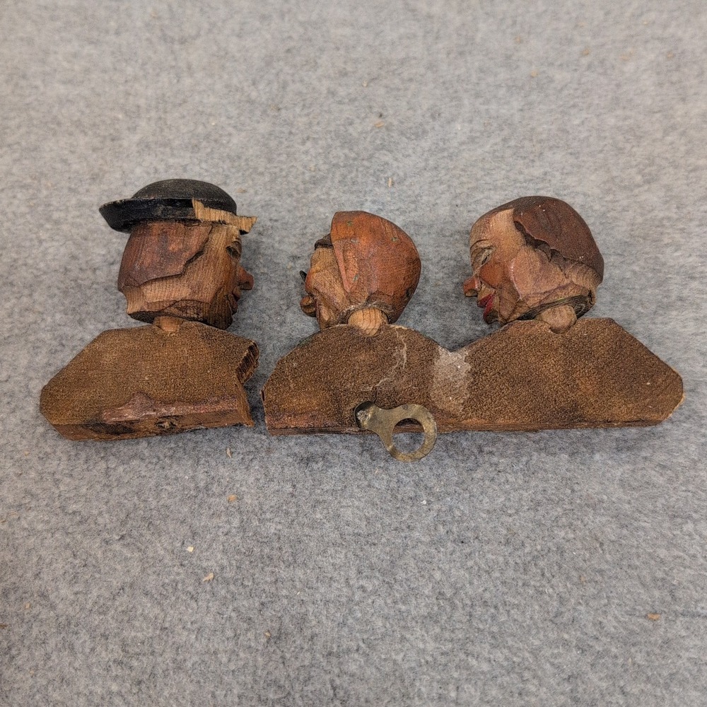Vintage‎ Hand Carved Wood Folk Art Character Busts Trio Figurine Wall Hanging - Picture 4 of 5